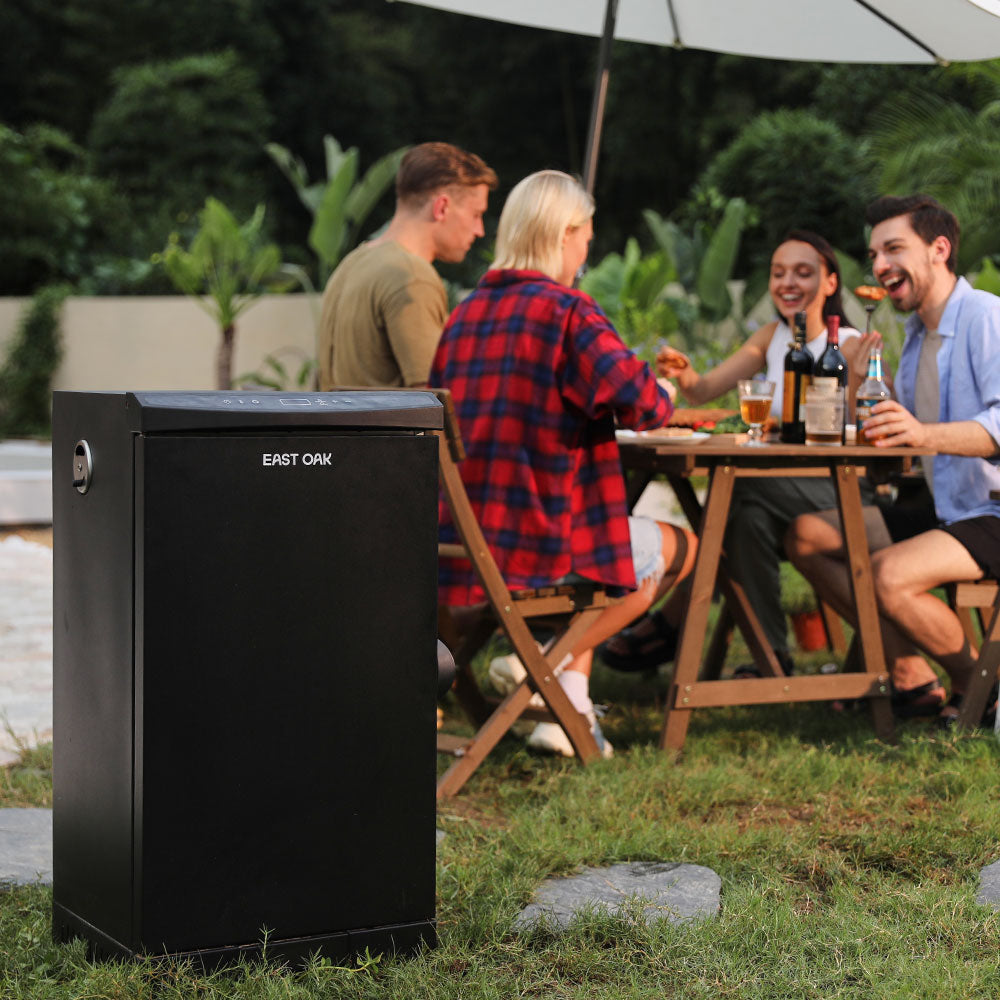 East Oak 725 square inches electric meat smoker with side wood chip loader with cooking recipes for family gathering and outdoor parties