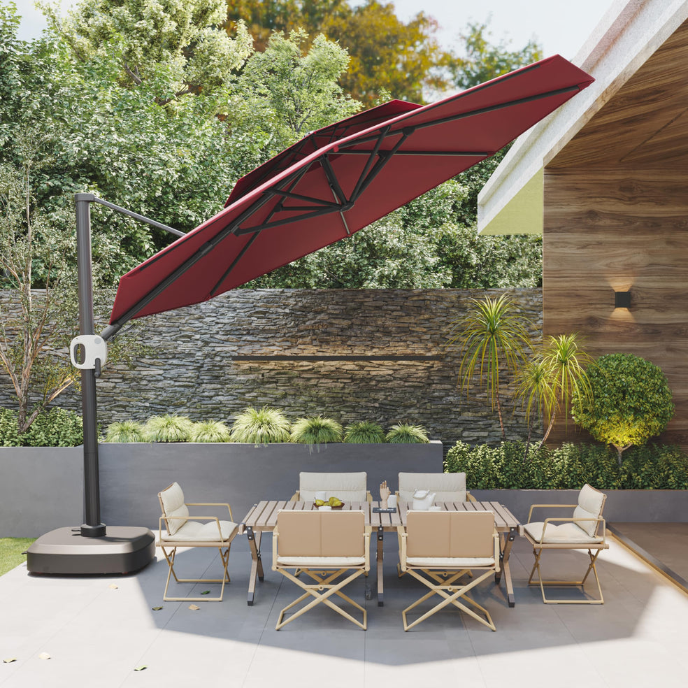 11 Ft Double Roof Round Offset Cantilever Patio Umbrella